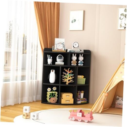 3-Tier Corner Cabinet with 8 Cubbies, Wooden Cube Storage Organizer, Z-black