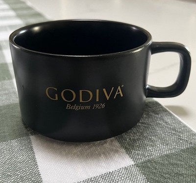Godiva Belgium 1926 Black Gold Coffee Mug Stoneware Wide Cup Gourmet Chocolate