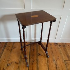 Edwardian Wood Side Table Inlay Top Turned Leg Plant Stand End Table Early 20thC