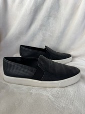 Vince Blair Leather Sneakers Women s 7.5 Black Perforated Slip On Low Top