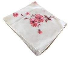 Vintage Semi-Sheer Pink Embroidered Daisies Hankie EC UNUSED 12    