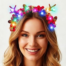 Womens Light Up Christmas Headbands Xmas Berry Holiday Hair Accessories