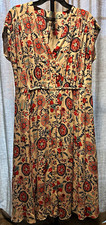 Tahari Size 12 Beige Floral V-Neck Button Front Midi Dress THF45029A