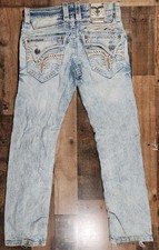 Rock Revival Jeans Womens 28 Blue Yanai Slim Straight Distressed Flap Pockets