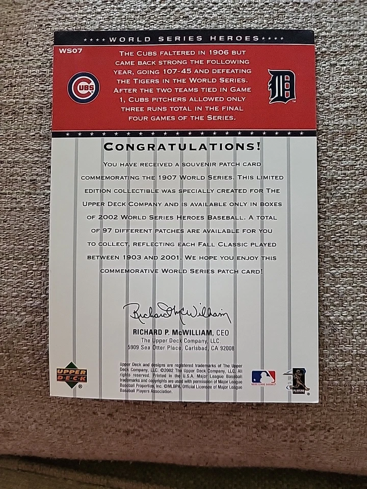 Colección de parches de héroes de la serie mundial 2002 1907 Chicago Cubs Foto 2 de 2