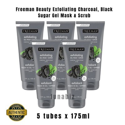 5 x Freeman Charcoal Black Sugar Polishing Mask Scrub Vegan Detox 175ml New
