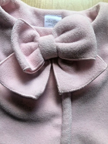 STARTING OUT Pink Fleece Pea Coat w/Bow 12M A-Line Hook/Loop Close - Picture 4 of 9