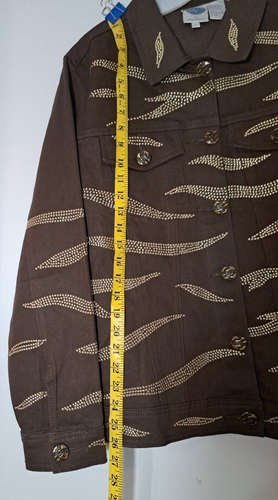 DG DIANE GILMAN Large Brown Bedazzled Denim Jacket with Jacket Keychain - Picture 13 of 19