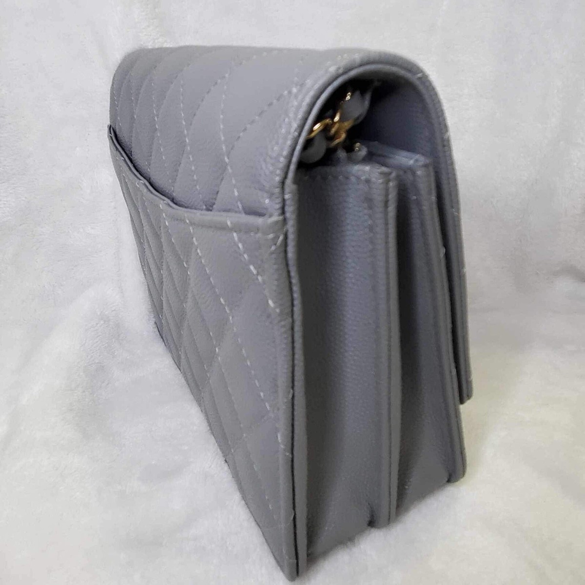 Authentic Chanel Quilted Grey Caviar Square Wallet on Chain  display picture 1