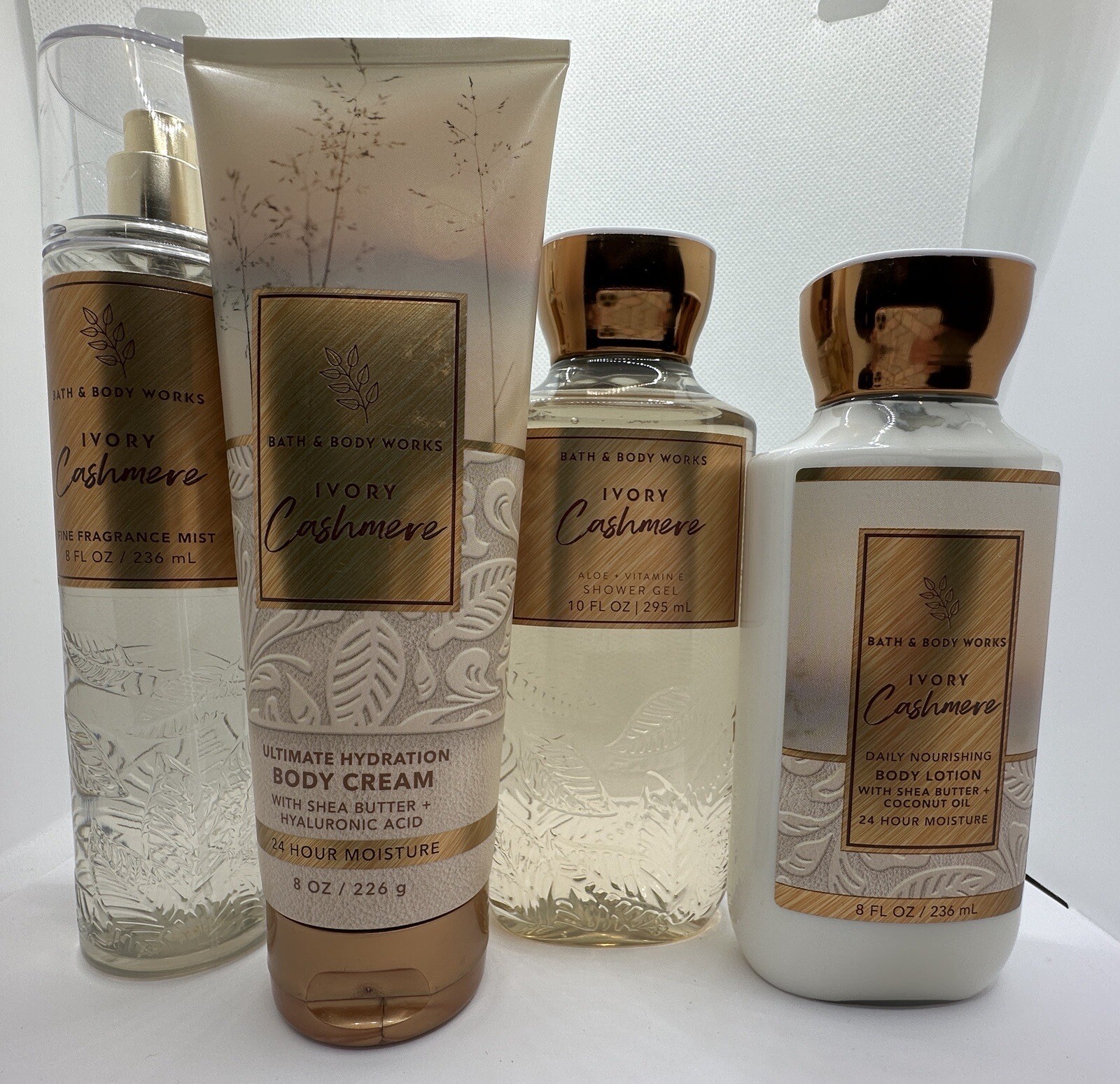 Bath & Body Works Ivory Cashmere Mist, Shower Gel, Lotion, & Cream Set