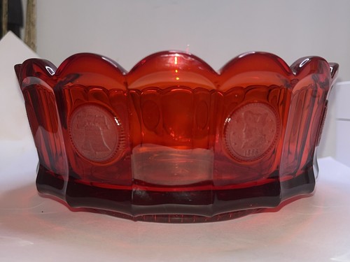Fostoria Ruby Red Coin Glass Round Console Dish Bowl 7-3/4" Width MCM - Picture 2 of 11