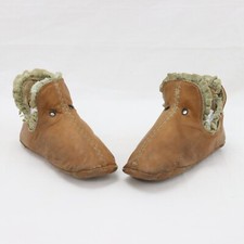 Antique Victorian Brown Leather Baby Bootie Shoes with Lace Trim