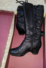 Soft Womens Modena Knee Boots Size 7.5M Black Leather Corset Lacing Side Zip