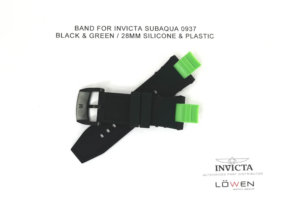 Authentic Invicta Subaqua 0937 Black & Green Silicone/Plastic 28mm Watch Band - Image 2 of 3