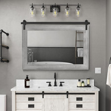 Rustic Barn Door Mirror - 41" X 30" Farmhouse Wall Decor in Grey