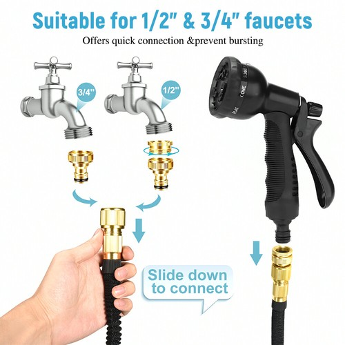 Water Garden Hose Flexible Expandable Pipe Car Wash W/ Spray Nozzle Gun 25-100FT - Picture 5 of 17