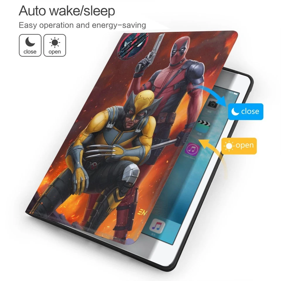 Funda inteligente TPU Deadpool dibujos animados despertar/dormir automático para iPad 9/8/7th Air 3 Foto 3 de 4