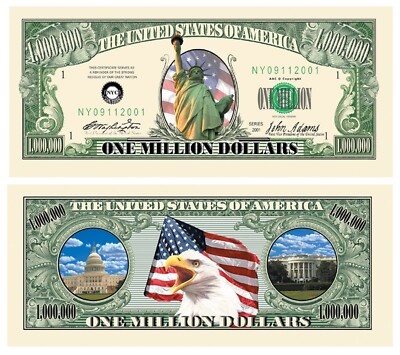 Patriotic Statue Of Liberty Million Dollar Collectible Novelty Bills