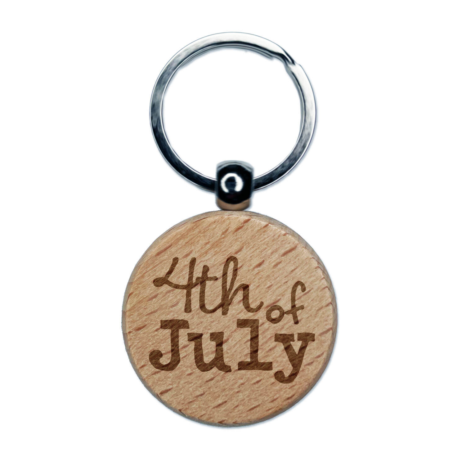 4th of July Engraved Wood Keychain Patriotic Round Charm Tag