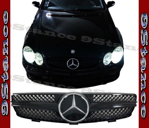 Fit 04-09 W209 CLK Coupe 2DR Model Glossy Black Chrome SDGB Front Mesh Grille - Bild 2 von 3