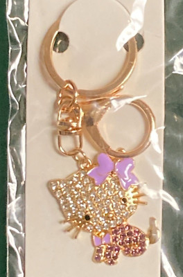 New Hello Kitty Style Two Lavender Enamel Rhinestone Key Chain