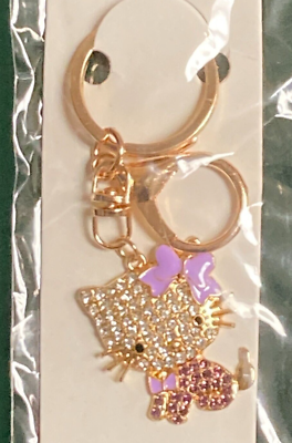 New Hello Kitty Style Two Lavender Enamel Rhinestone Key Chain