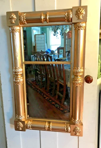 Split Column American Federal/Empire Looking Glass Gilt Wood 36” Circa 1820-1830