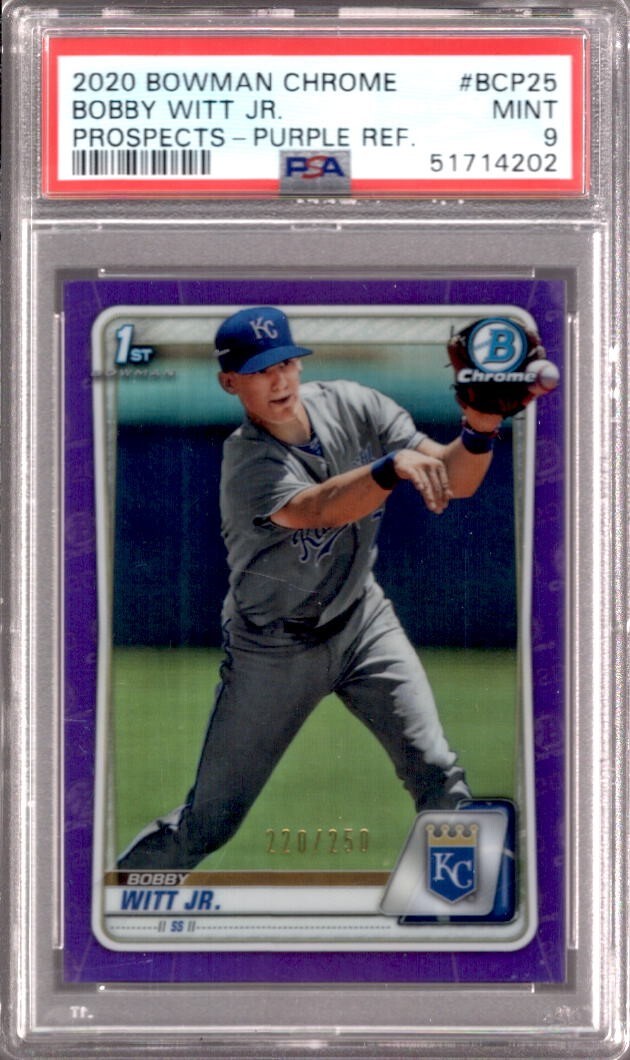 BOBBY WITT JR. 2020 Bowman Chrome 1st #BCP-25 PSA 9 Purple Refractor RC #220/250