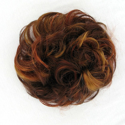 Chignon Postiche Synthétique Couleur Brun Cuivré/roux/blond Clair - Elastique, Cheveux Ondulés - Neuf Avec étiquettes