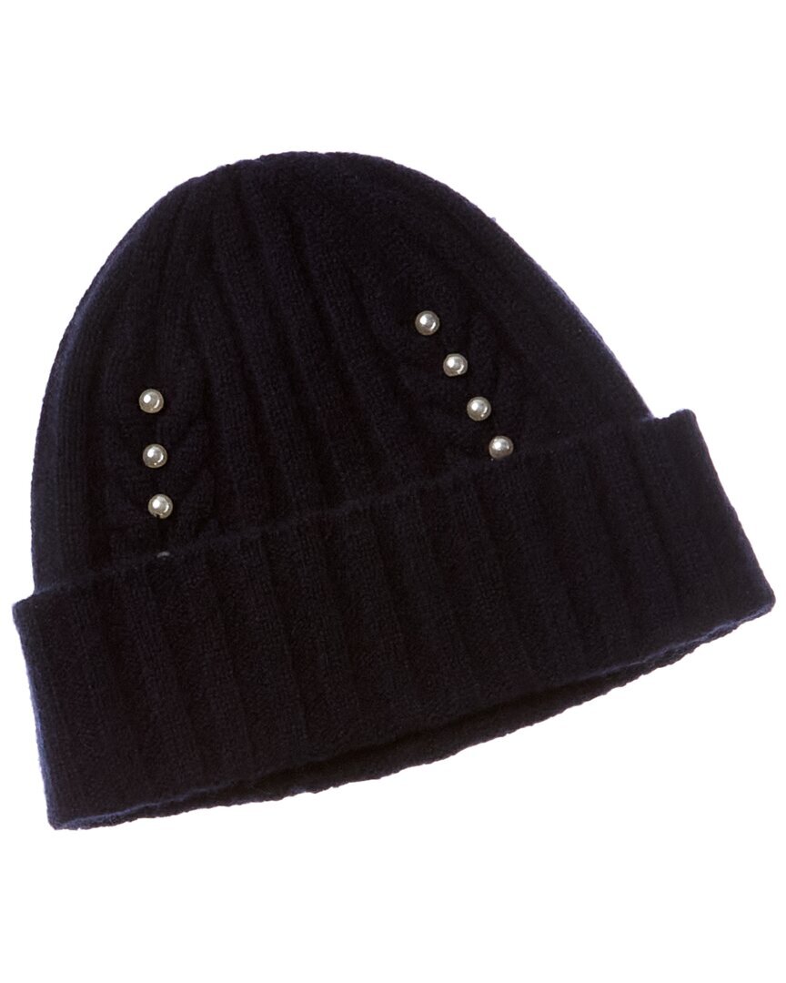 Женская кашемировая шапка Hannah Rose Rib - Cable Pearls синего цвета 5990₽