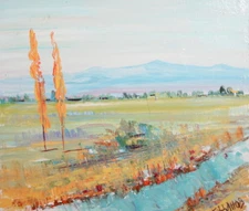 Vintage impressionist oil painting field landscape signed