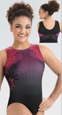 Laurie Hernandez GK ELITE Gymnastics Leotard DISOLVING FLOWER Mesh RED Black  AS
