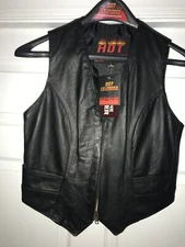 Hot Leathers Women's Heavyweight Cowhide Leather Motorcycle Vest Black Biker XL