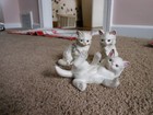 Vintage Lefton Set Of 3 Long Haired Matte Porcelain Cat Family Figurines. #1874
