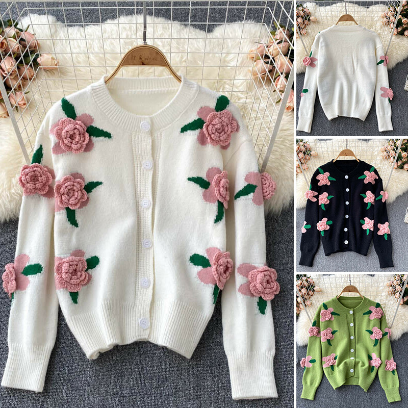 Lady Girl Tight Knit Sweater Cardigan Coat Tops 3D