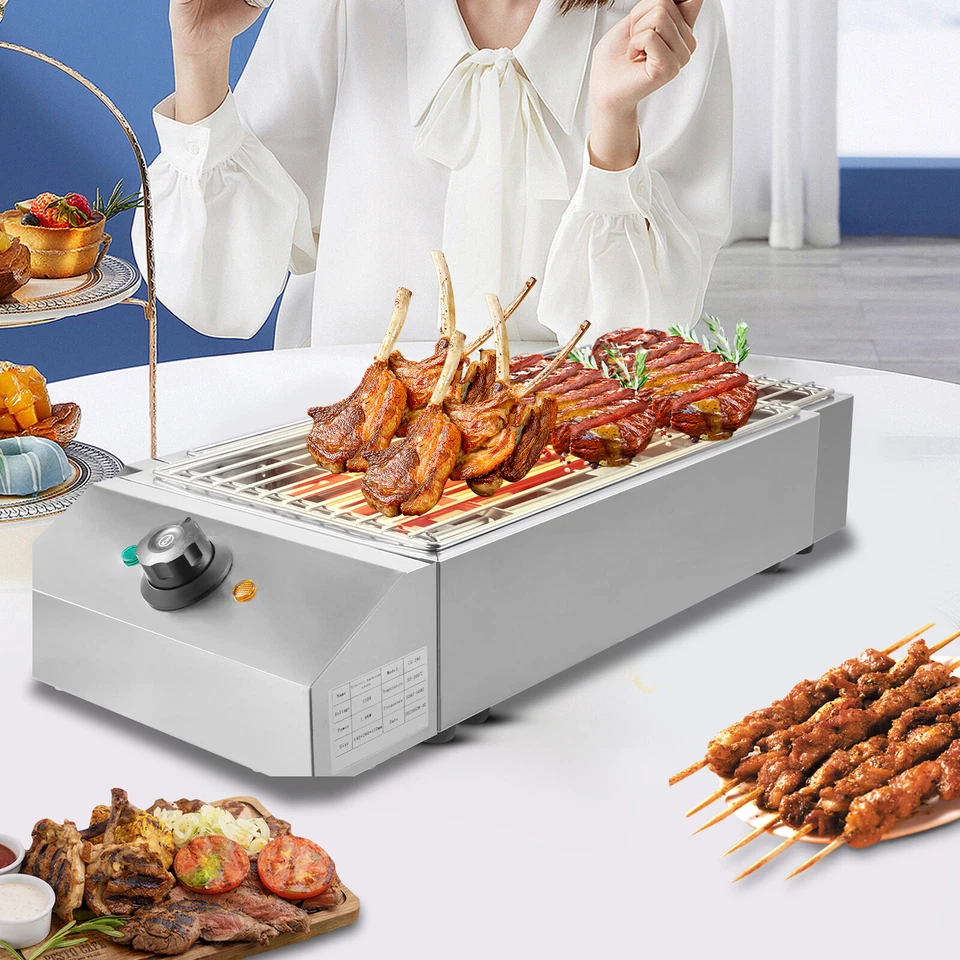 Parrilla eléctrica de 1800 W con tapa plana placa caliente barbacoa encimera parrillas comerciales Foto 2 de 4