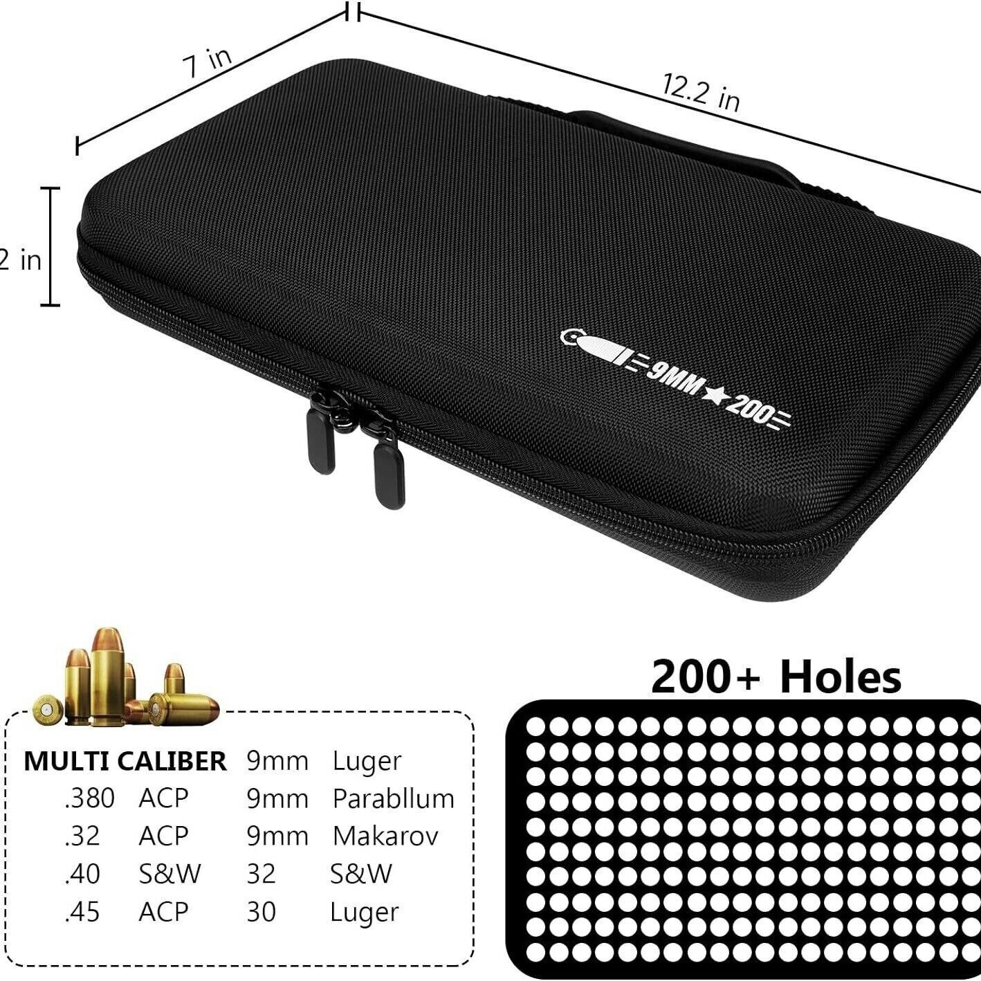 9mm Ammo Box 50/99/200 Rounds Ammunition Storage Bag Bullet Holder Case Outdoor