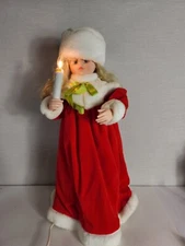 Vtg Motionette Animated Christmas 1988 Girl With Candle & Red Velvet Dress 23"