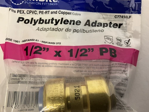 Jones Stephens C77414LF 1/2" Polybutylene x 1/2" PlumBite Push On - Brass - Picture 3 of 5