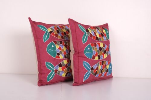 Tashkent Suzani Fish Pillow Case Made from a 19th Century Suzani - Set of Two - Picture 2 of 4