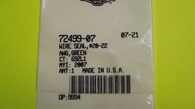 1 NOS OEM Harley Davidson #20-22 Gauge Green Wire Seal P/N 72499