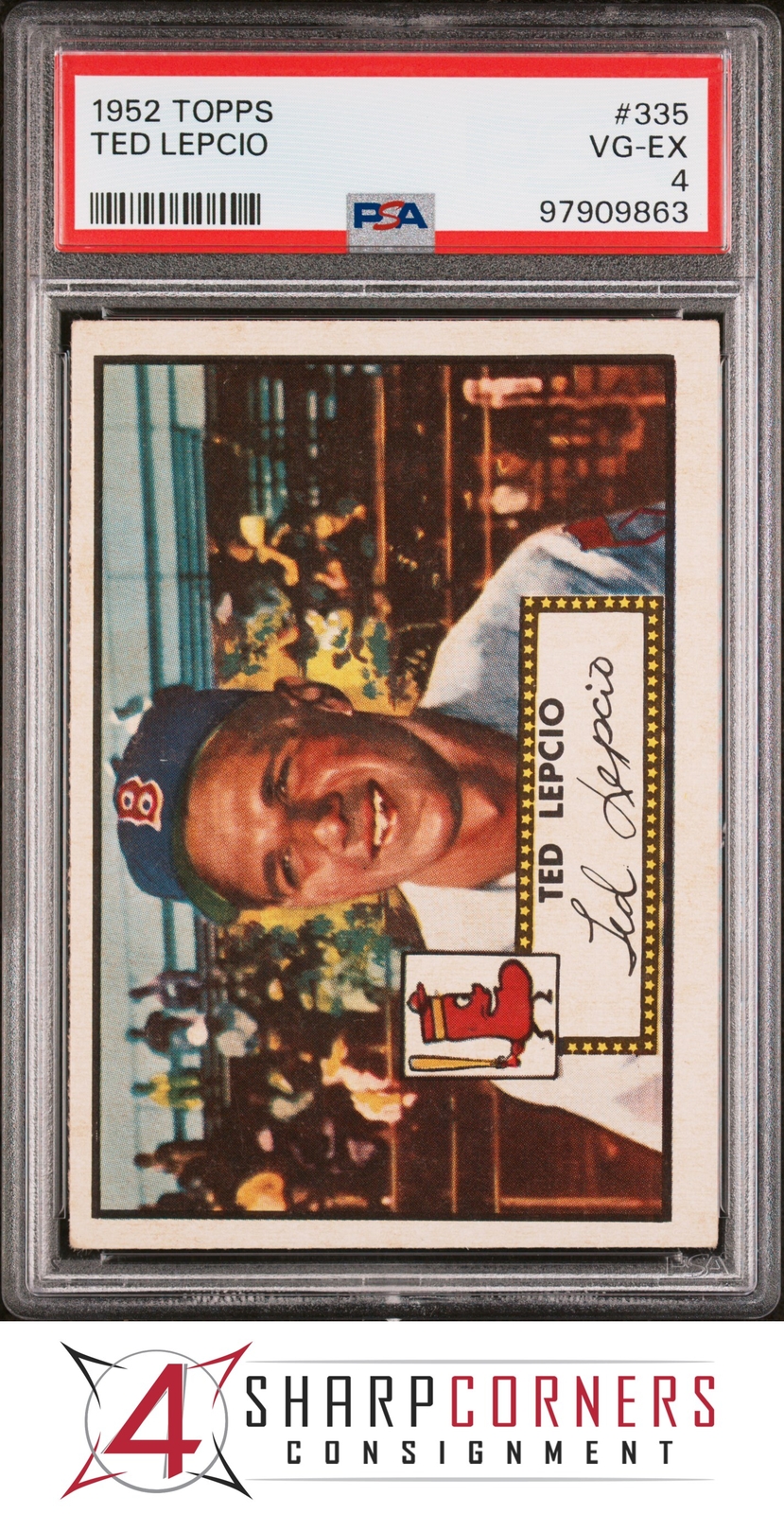 1952 TOPPS #335 TED LEPCIO RC RED SOX PSA 4
