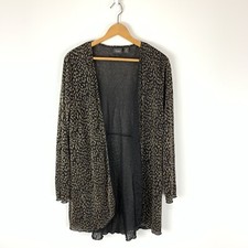 Chicos Travelers Cardigan Size 2 Black Gold Metallic Leopard Print Open Front