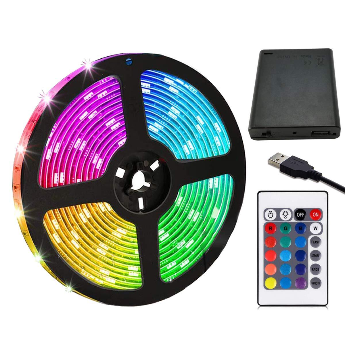 6.5ft Battery-Powered RGB LED Strip Light with 60 SMD5050 LEDs RoHS-image