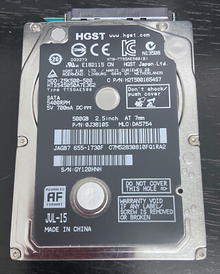 Hard Disk Interno HGST Travelstar 500GB – 2.5 Pollici, 7mm, SATA, 5400 Rpm – HTS545050A7E680