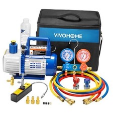 110V 1/3 HP Single Stage Rotary Vane Air Vacuum Pump and R134a AC 4CFM blue