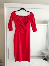 💗QUIZ Fiery Red Sparkly Bow Detail Bodycon Cocktail Dress Size UK 8💗