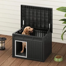Black Plastic Dog House Outdoor Indoor Dog Kennel with Liftable Roof & Good