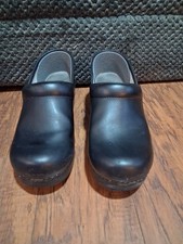 Dansko Black Leather Comfort Clogs Women's US 9 Slip-On Block Heel