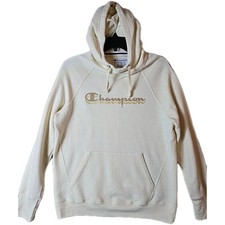 Champion Women's M Powerblend Fleece Hoodie Natural/Ivory, Gold Script Logo
